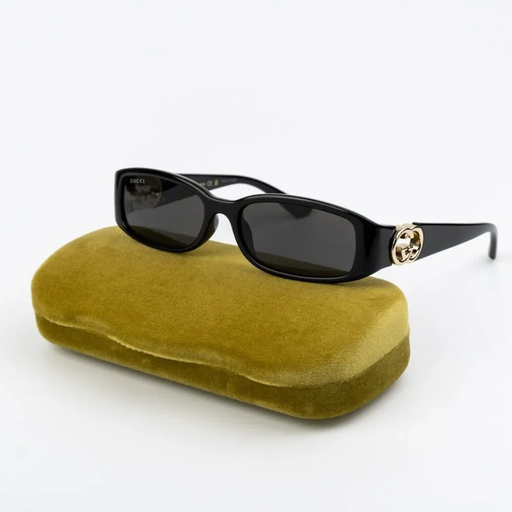 NEW Gucci GG1661S 001 Black Grey Rectangle Unisex Sunglasses